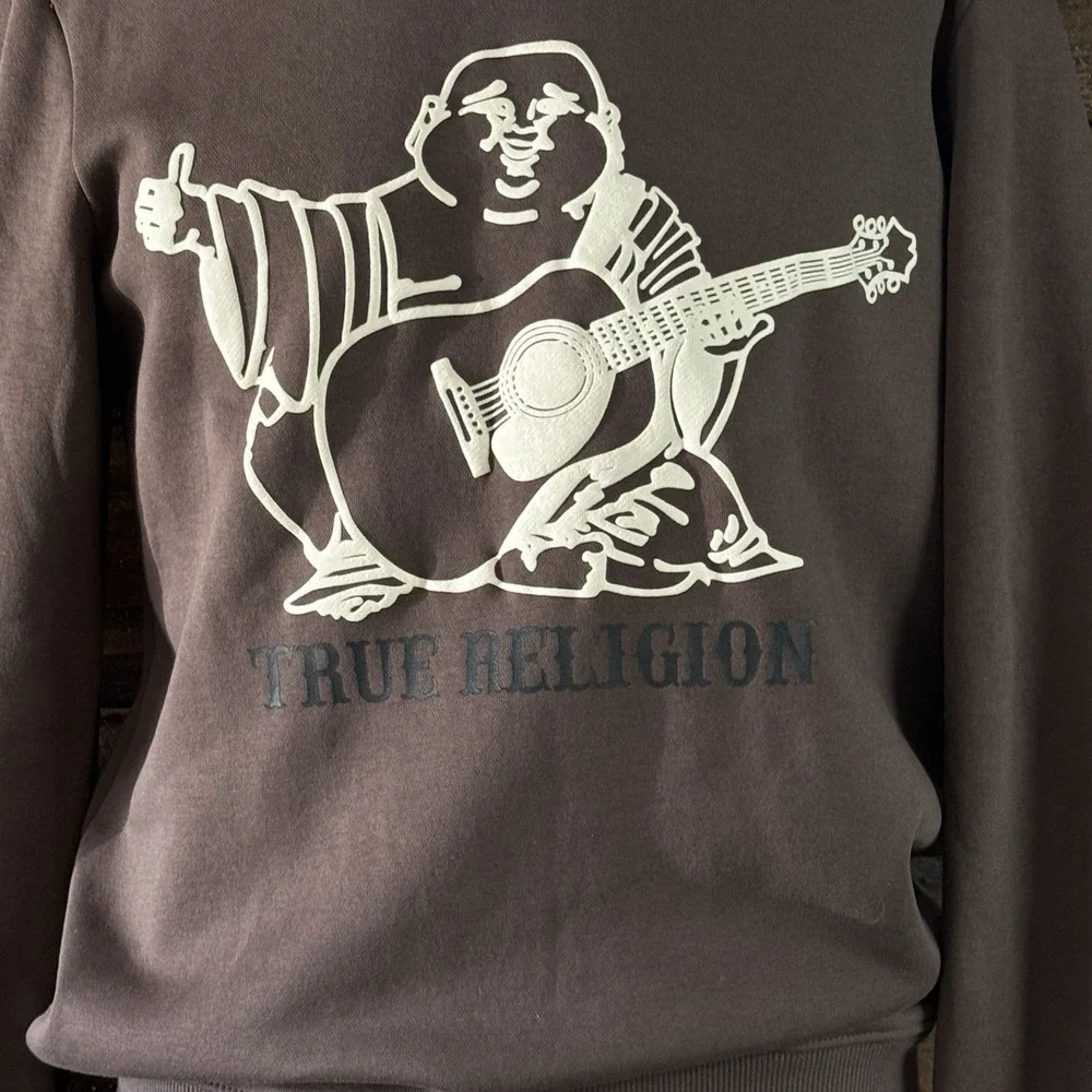 True Religion Buddha Embossed Graphic Brown Unisex Sm Crewneck Sweatshirt‎ 42
